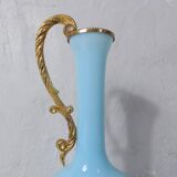 antique blue opaline and gilded brass vase Murano Italy