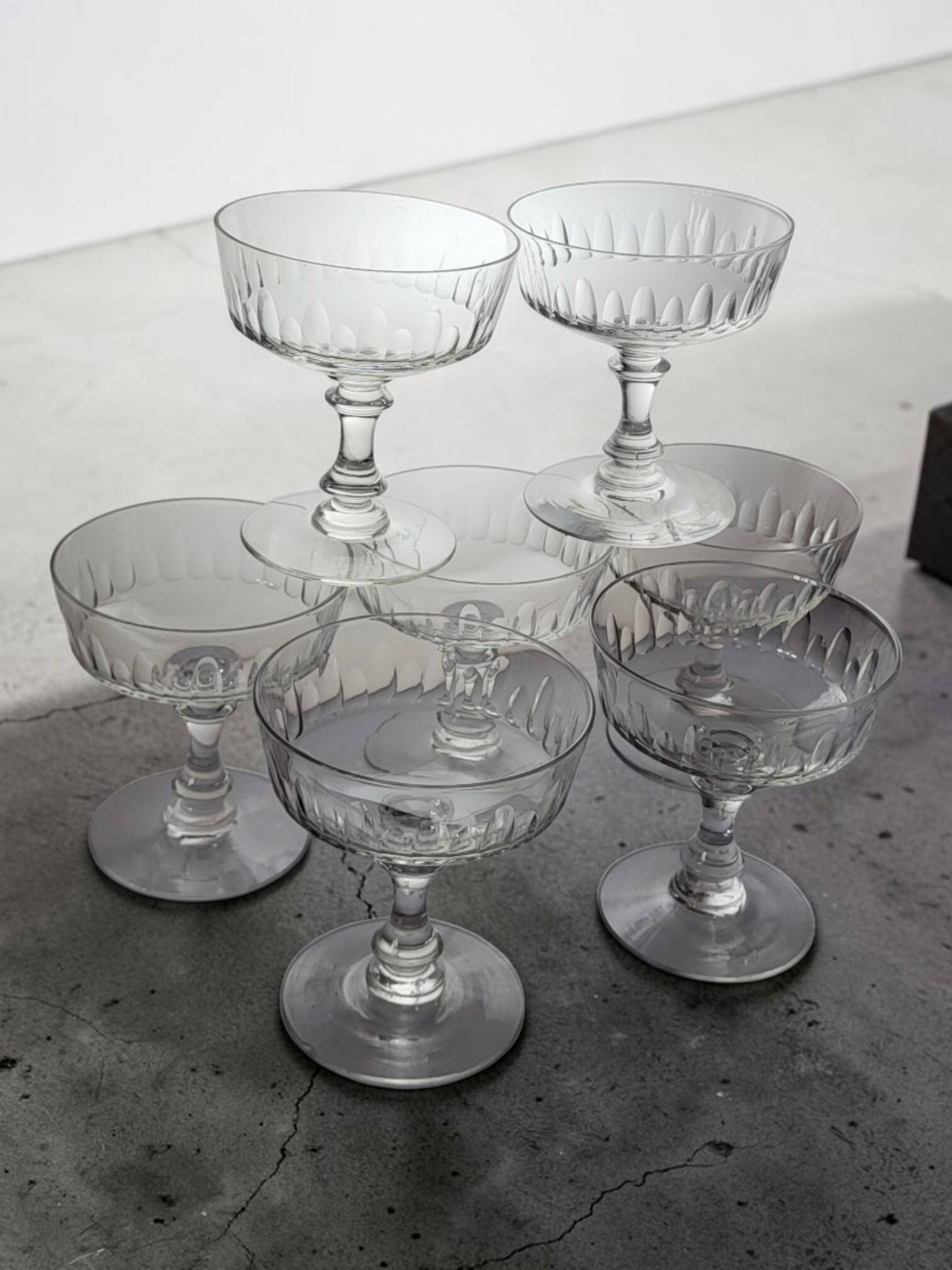 7 coupes à champagne en cristal 1950's