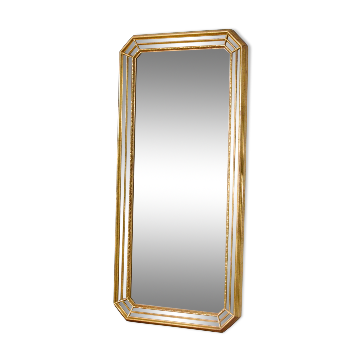 Grand miroir doré biseauté à parcloses vintage