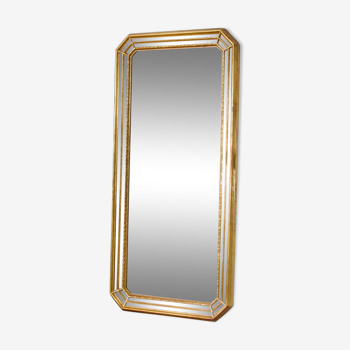 Large beveled golden mirror with vintage beads