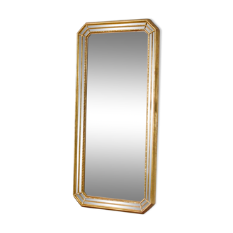 Large beveled golden mirror with vintage beads