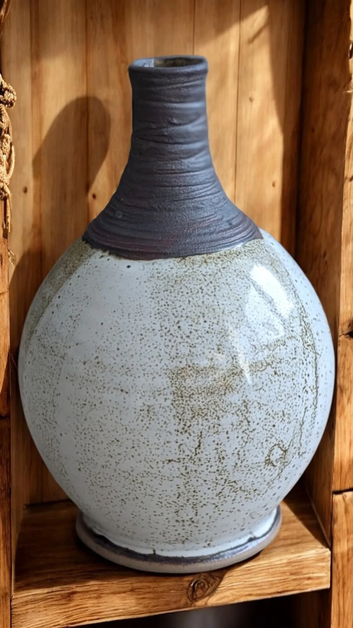 Magnificent Contemporary Cream Stoneware Round Vase – Signed Pierre Bernie