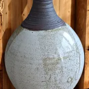 Magnificent Contemporary Cream Stoneware Round Vase – Signed Pierre Bernie