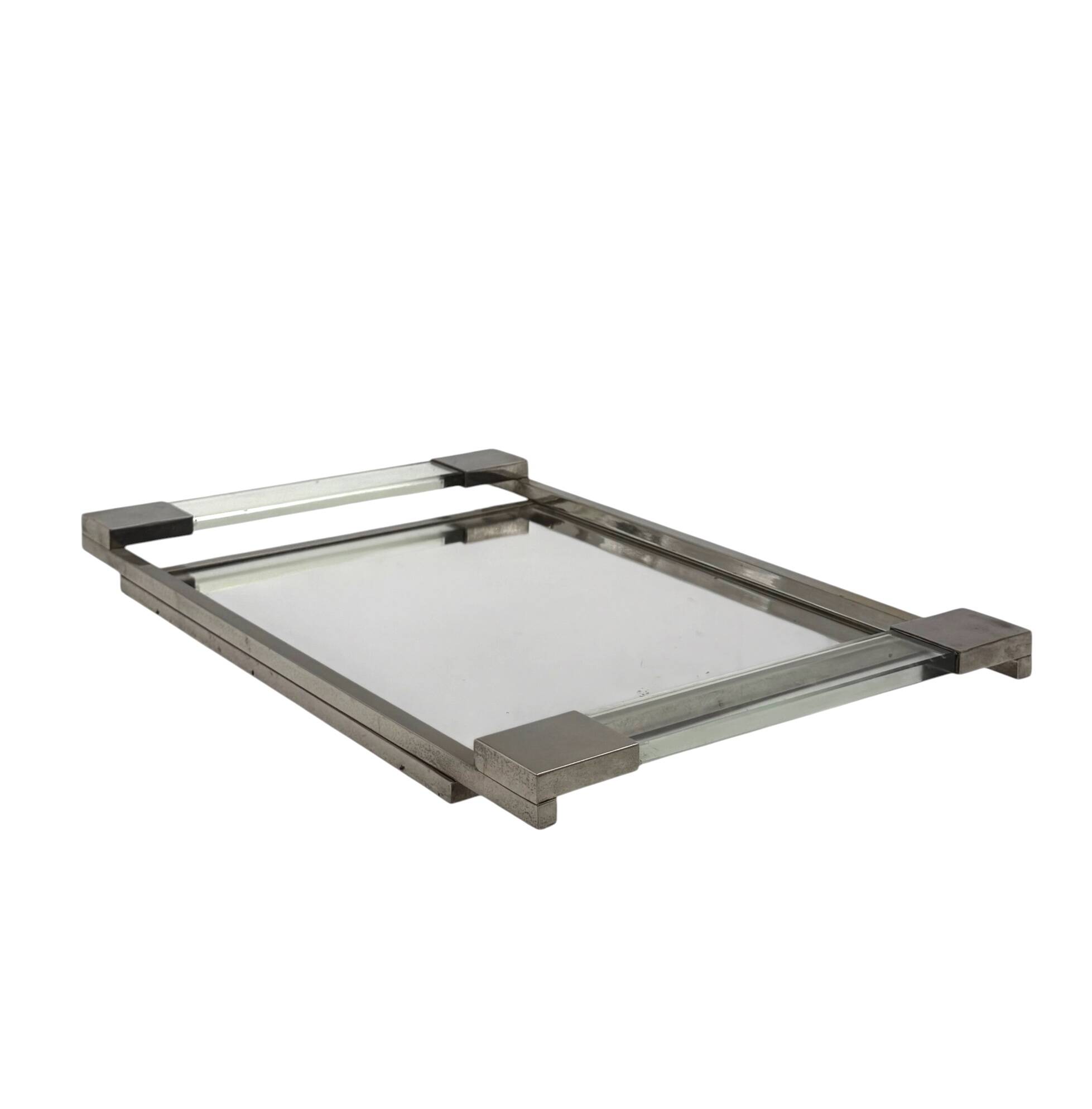 Jacques Adnet, Modernist lucite mirrored tray, Maison Adnet, France 1950