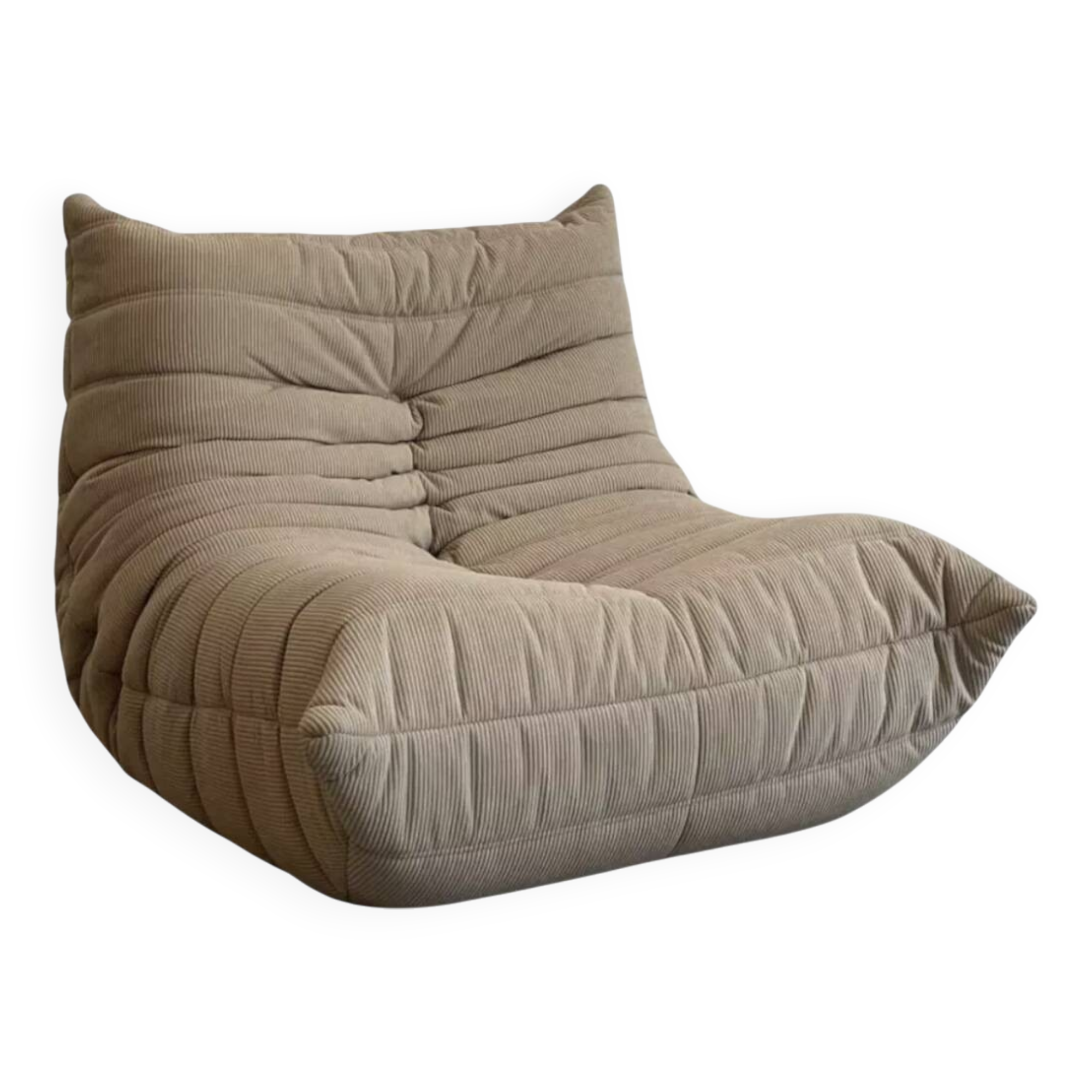Beige velvet Togo armchair by Michel Ducaroy
