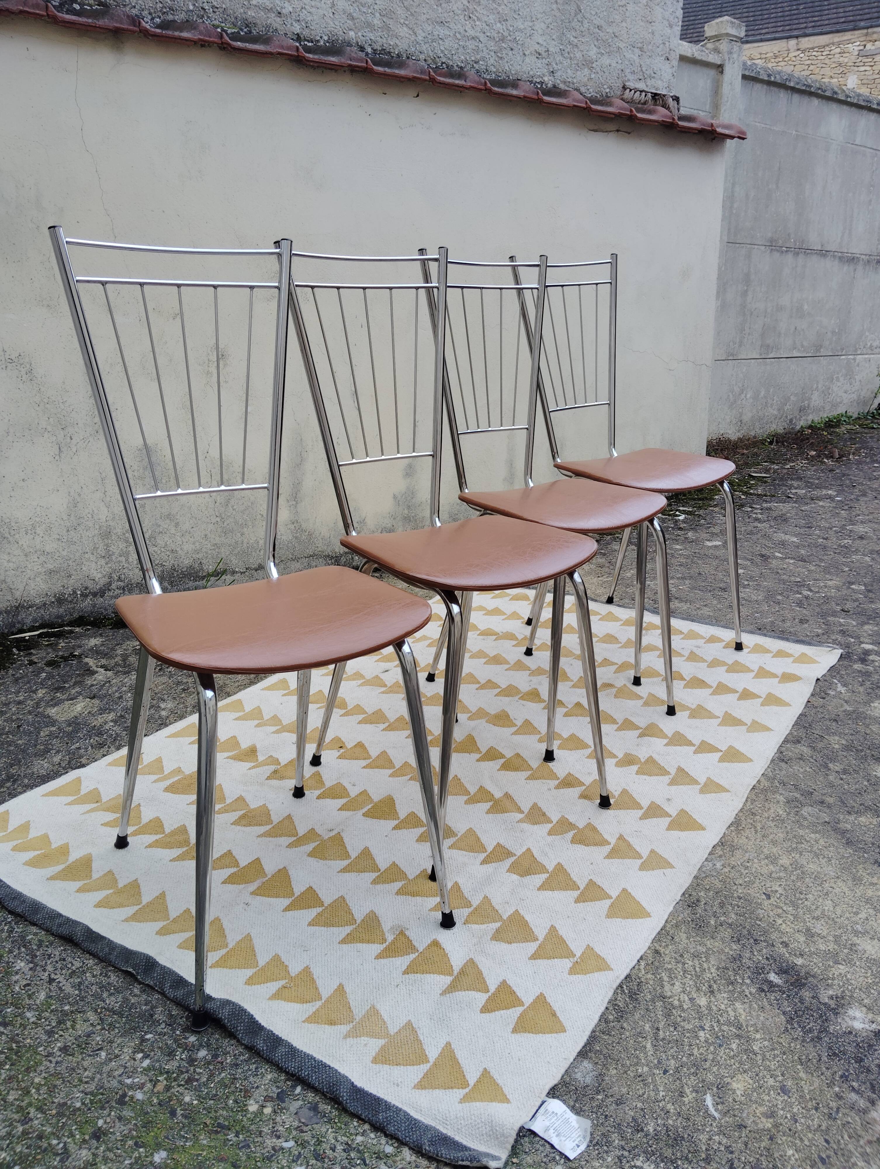 Set 4 chaises vintage scandinave chrome et simili