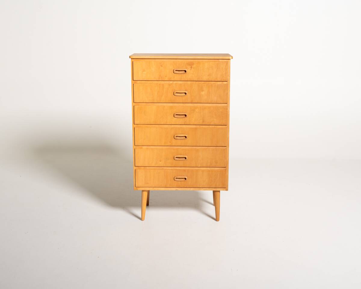 Six-Drawer Birch Chest, Scandinavia, 1950s/60s