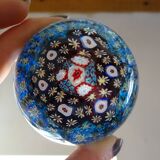 Millefiori Murano paperweight - Blue background - Ø 6,5 cm