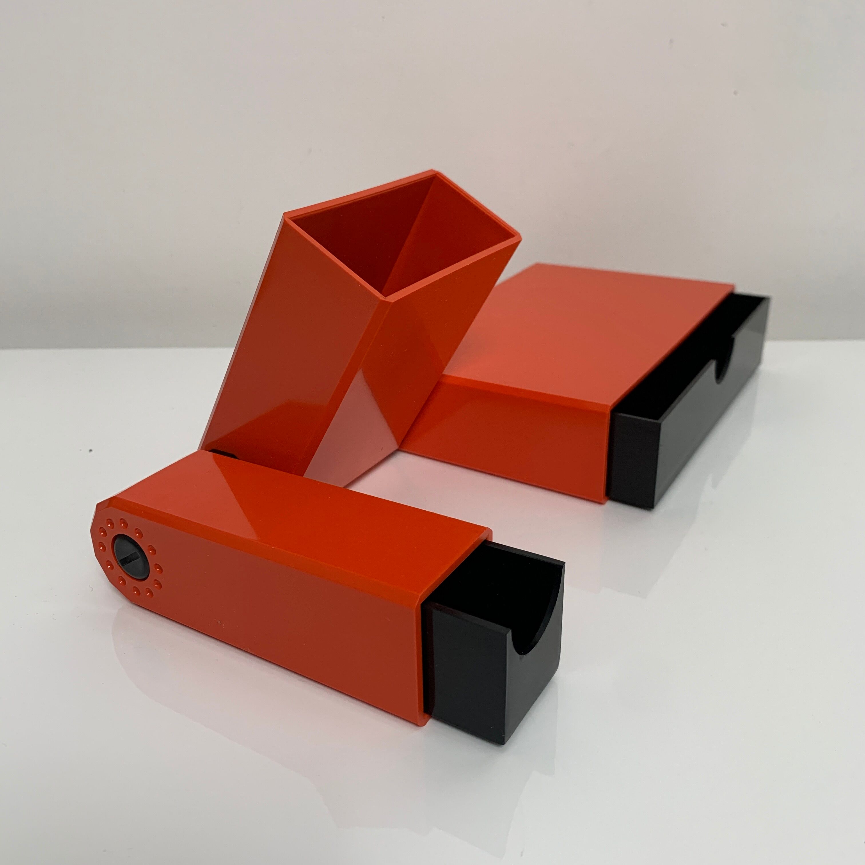 Office organizer pencil pot Facetta vintage plastic orange design