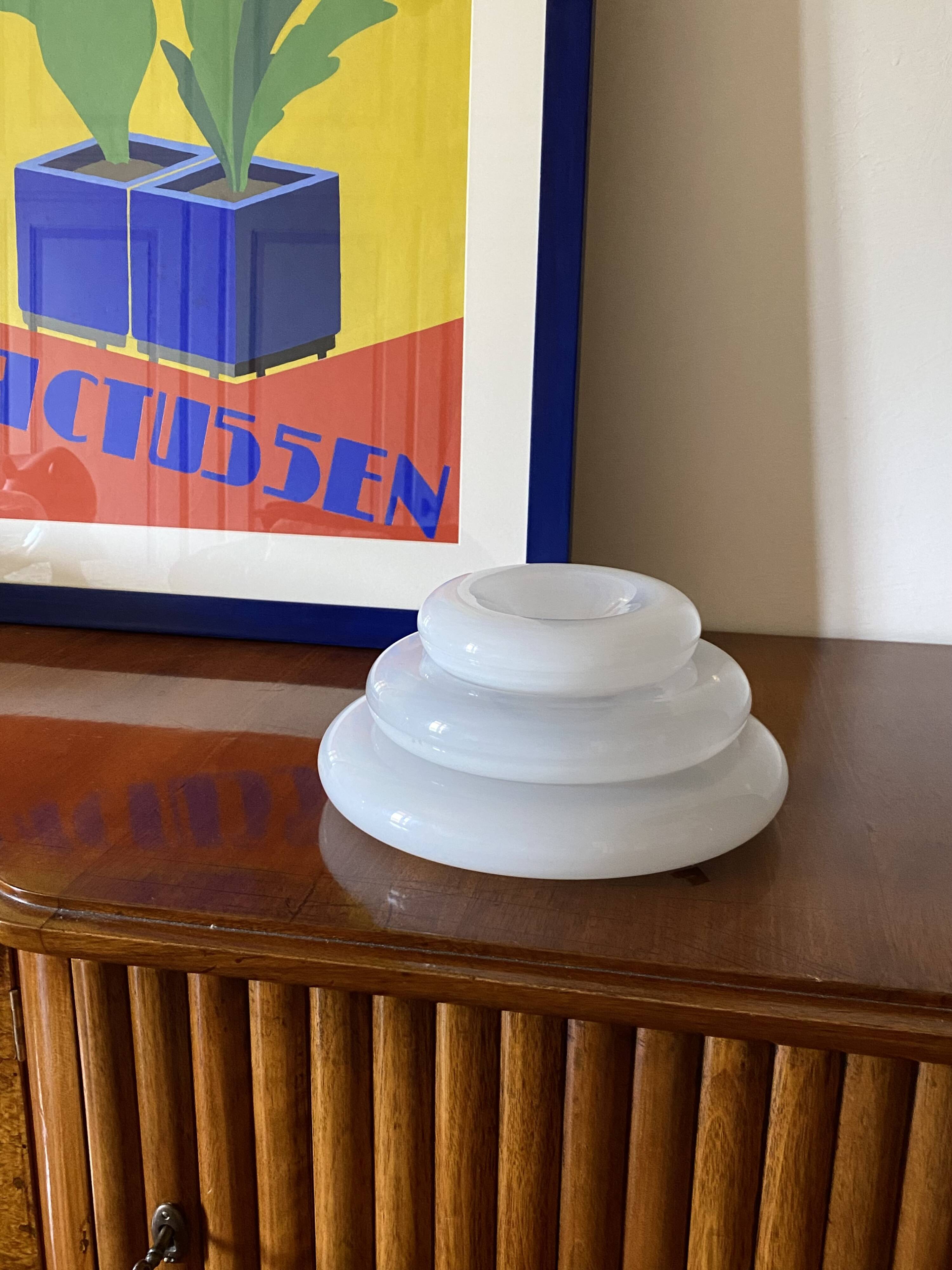 "Pomeri" cloudy crystal centerpiece / vide poche, Eleonore Peduzzi Riva, Vistosi Murano Italy, 1972