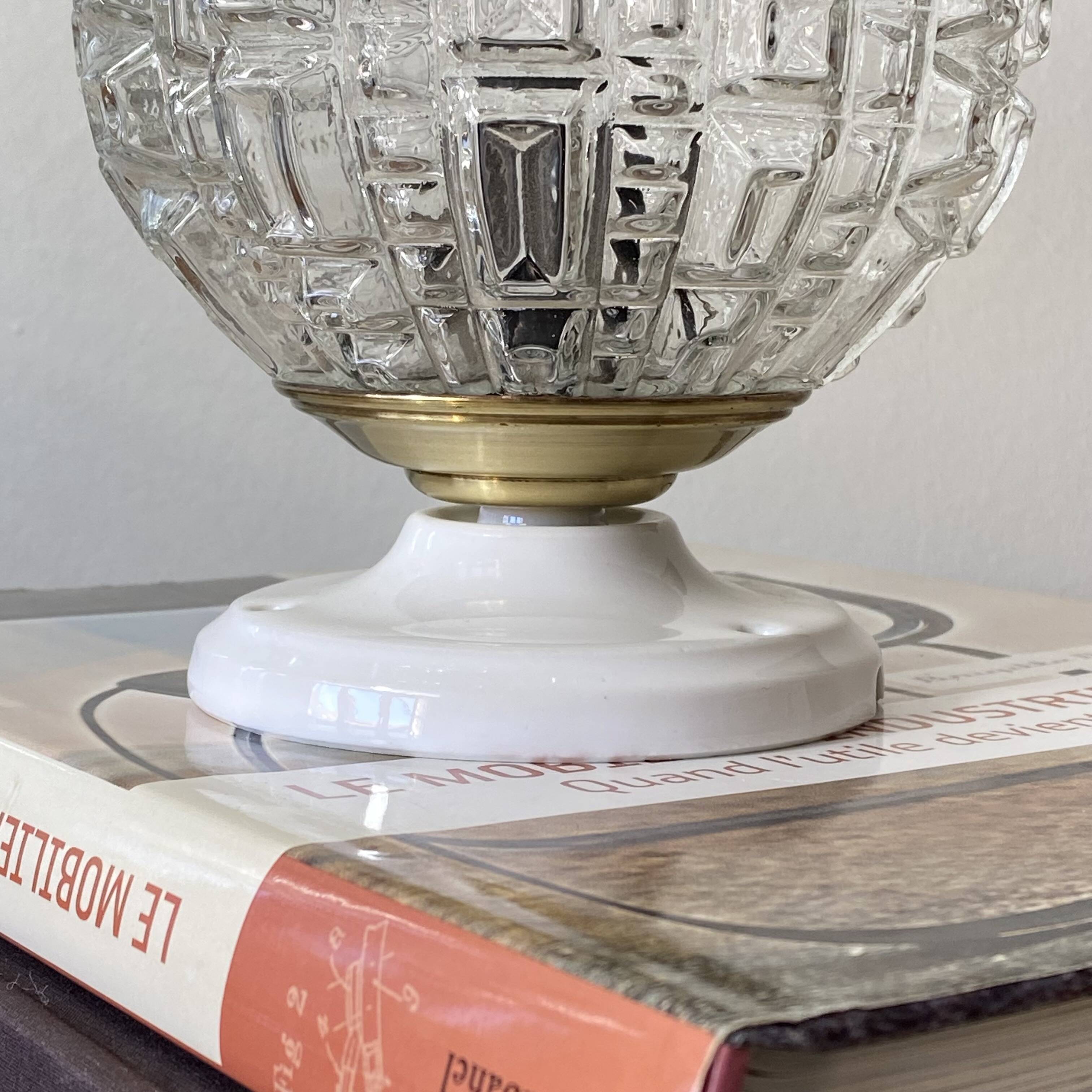 Ceiling light or globe wall light, moulded glass, 14 cm, porcelain rose.