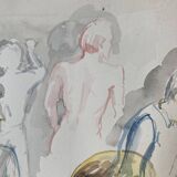 Watercolor drawing depicting people drawing in an amphitheater