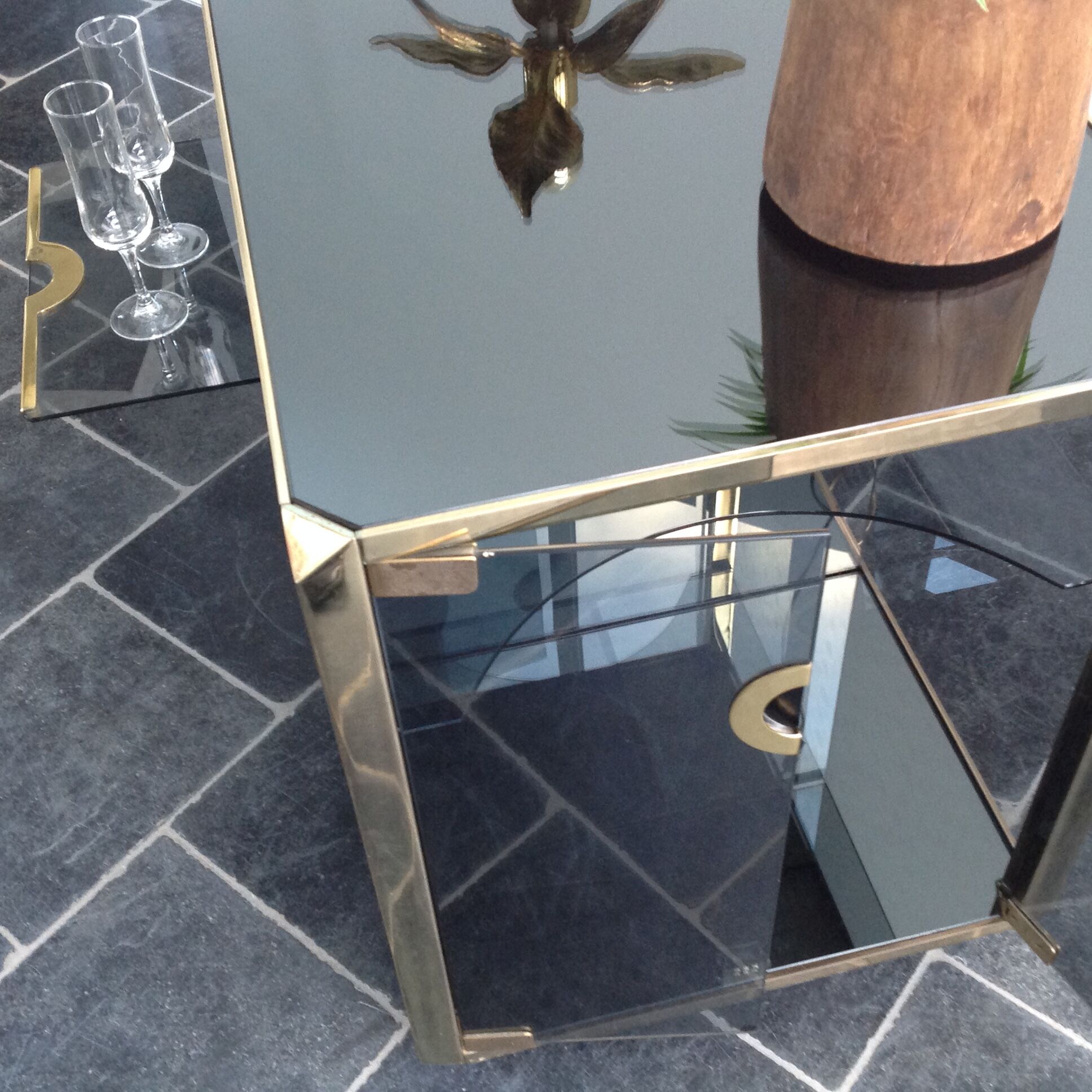 Bar Trolley in Brass & Smoked Glass by Mario Sabot, 1973