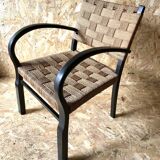 Vintage armchair with woven cord and wooden frame, Axel Larsson, circa 1960.