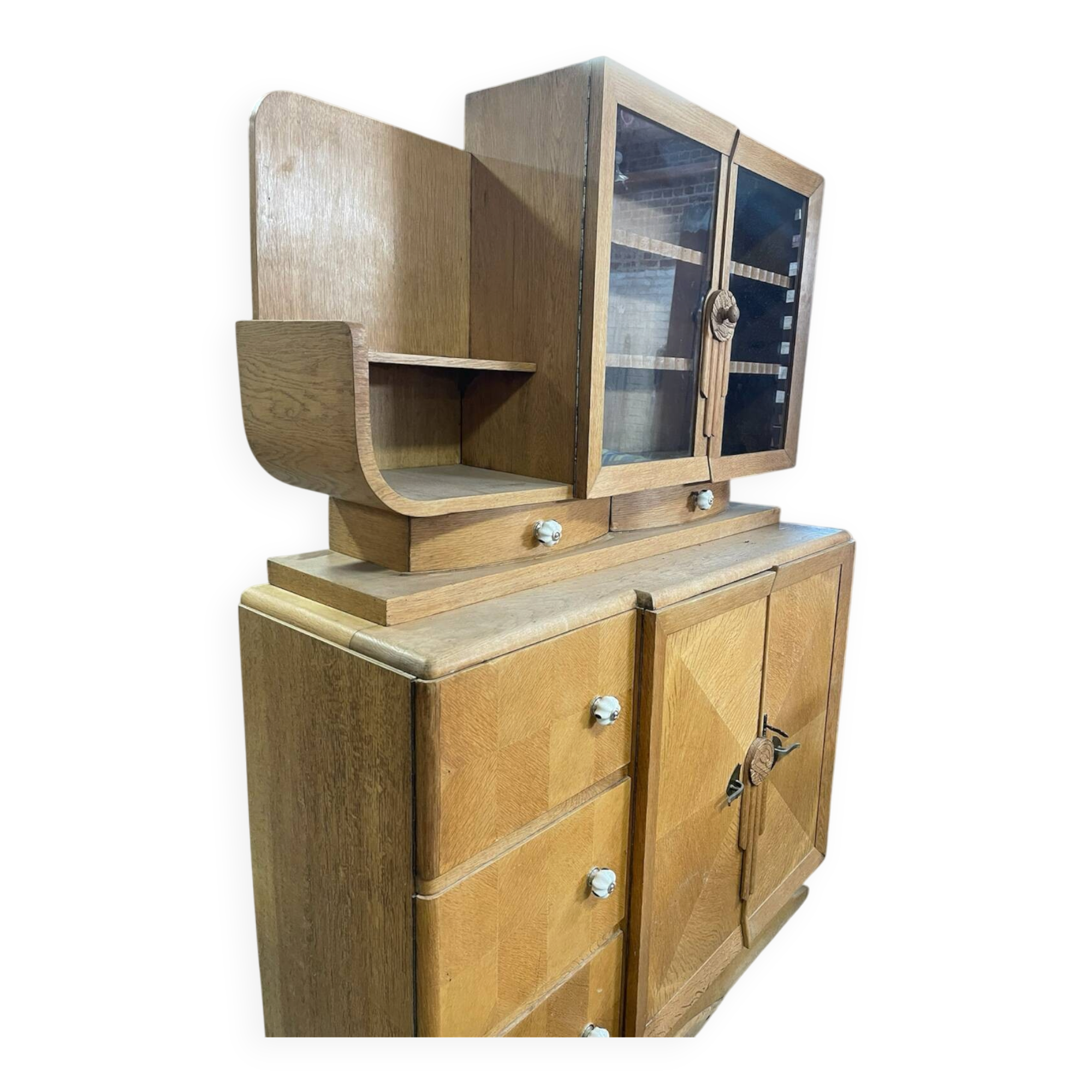 Art Deco two-body buffet in blonde oak - 1930s