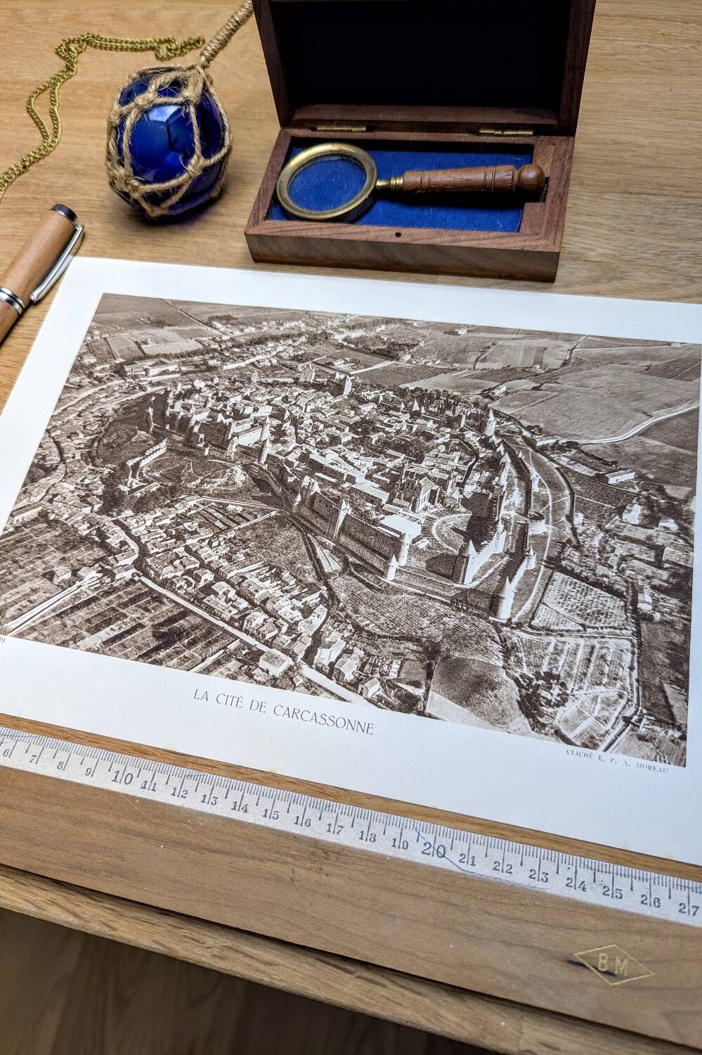 Carcassonne, Aude, vintage, photo plate printed in 1935.