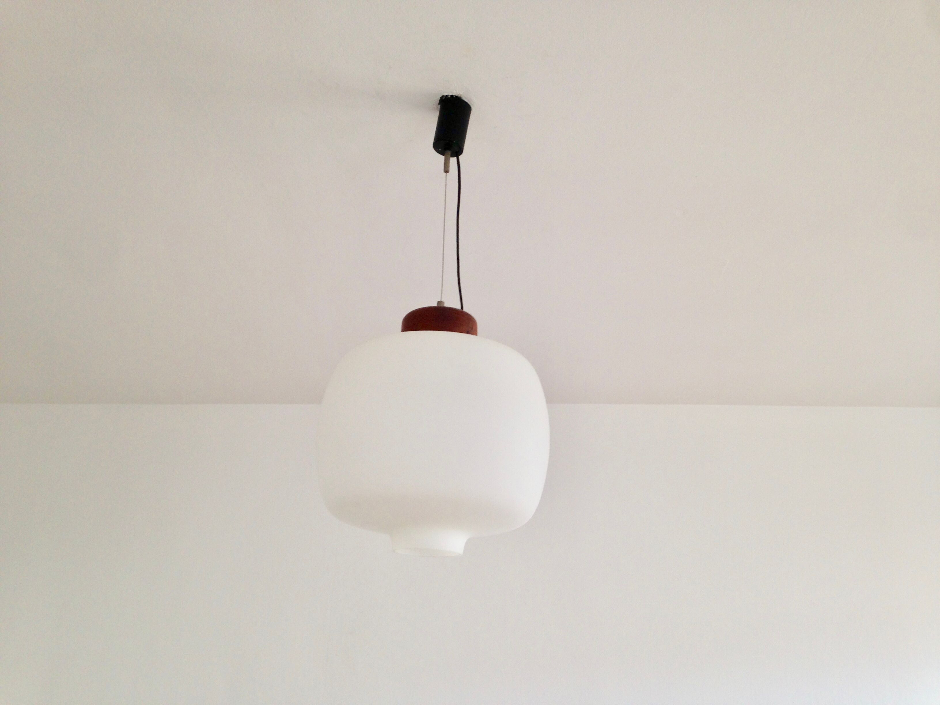 Scandinavian opaline and wood pendant - 1950s