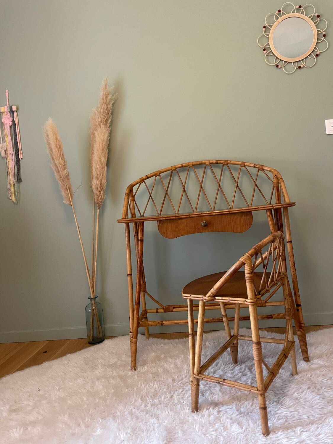 Coiffeuse rotin vintage