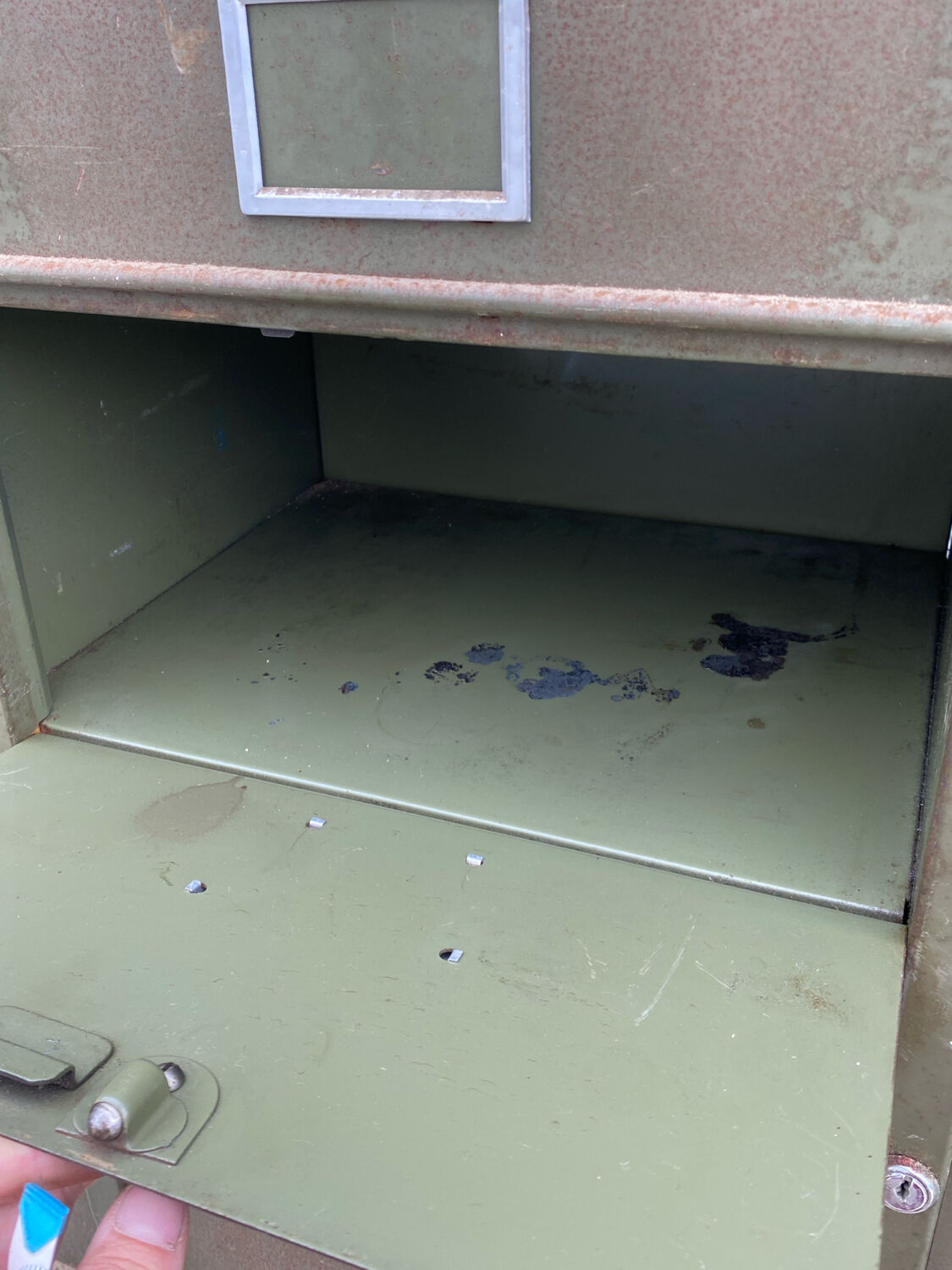 Military metal cabinet with hinged door