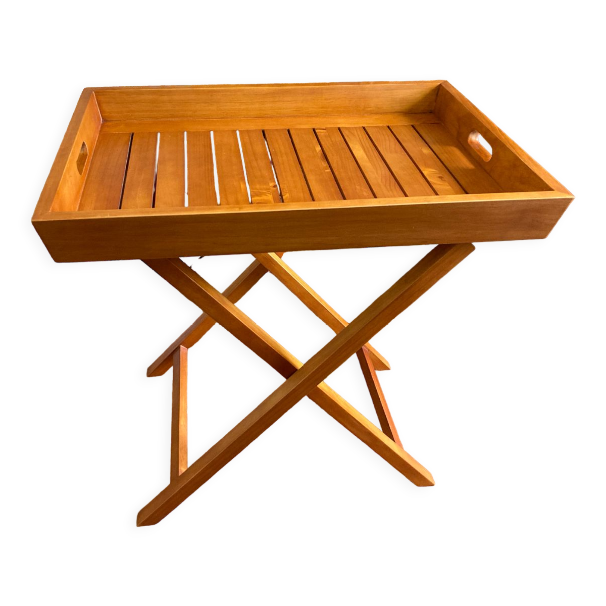Removable wooden tray with folding legs