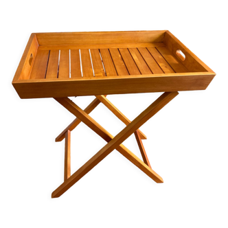 Removable wooden tray with folding legs