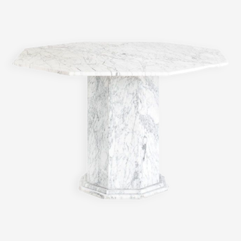 Table vintage octogonale en marbre blanc, France, années 70