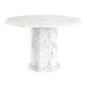 Vintage octagonal table in white marble. France, 70s