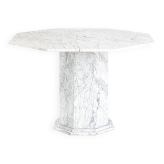 Table vintage octogonale en marbre blanc, France, années 70