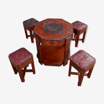 Ensemble oriental table basse et tabourets