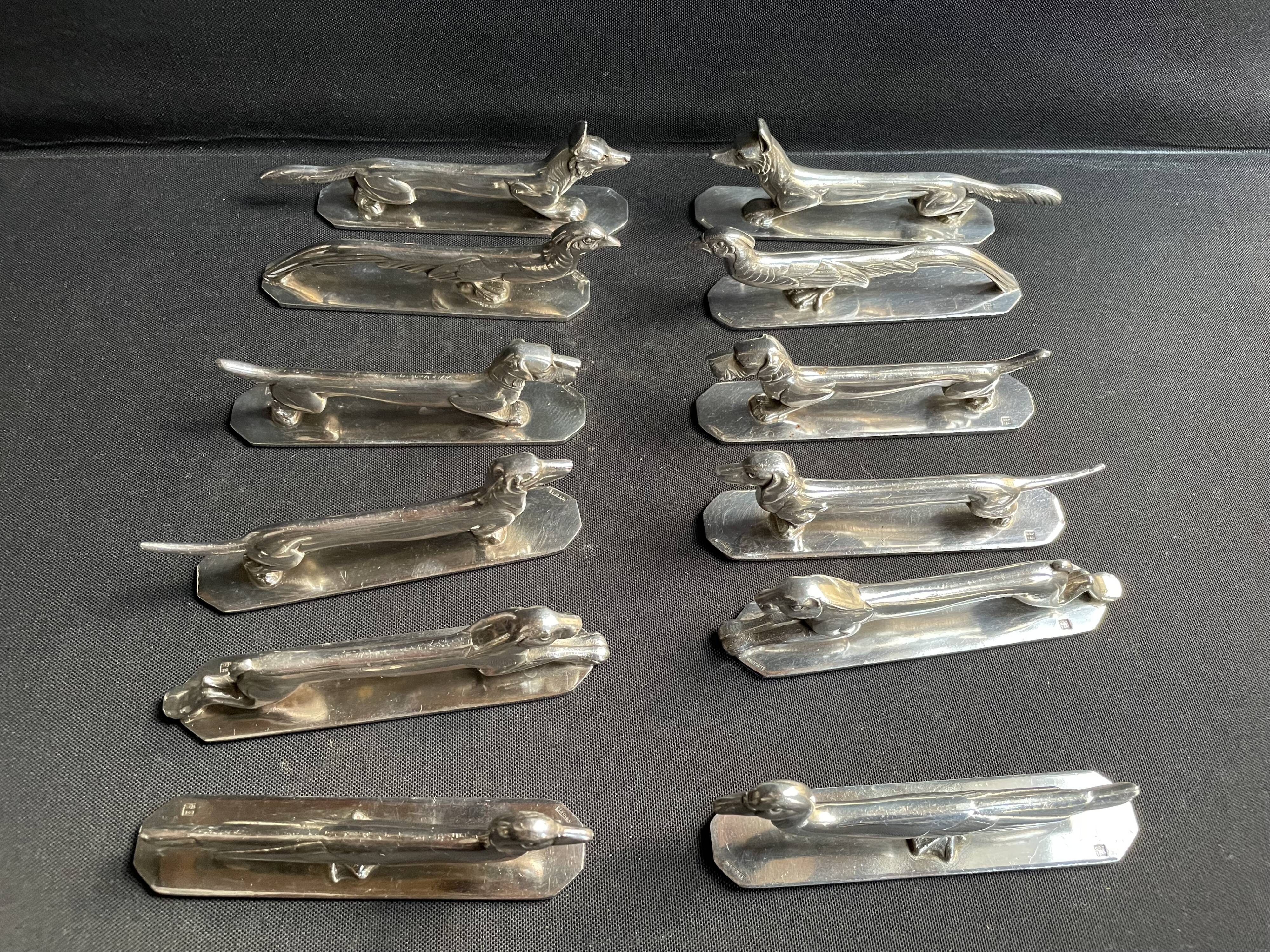 12 “Modern Animals” knife holders – Silvered bronze – Art Deco