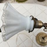 Lampe de table ou applique articulée en laiton avec tulipe opaline 1900