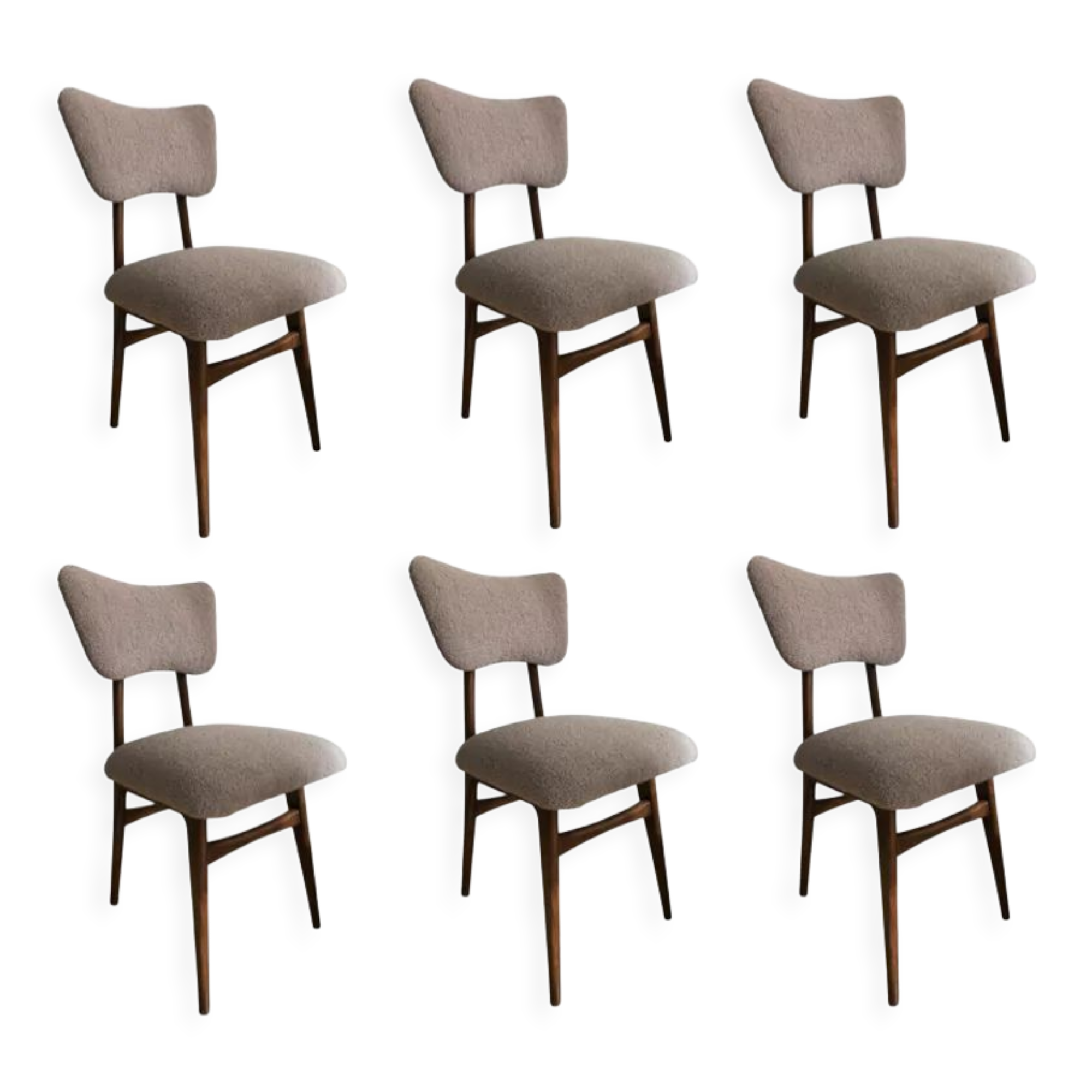 Set of 6 midcentury beige bouclé dining chairs, 1960s