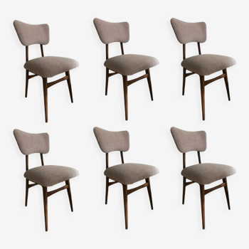 Set of 6 midcentury beige bouclé dining chairs, 1960s