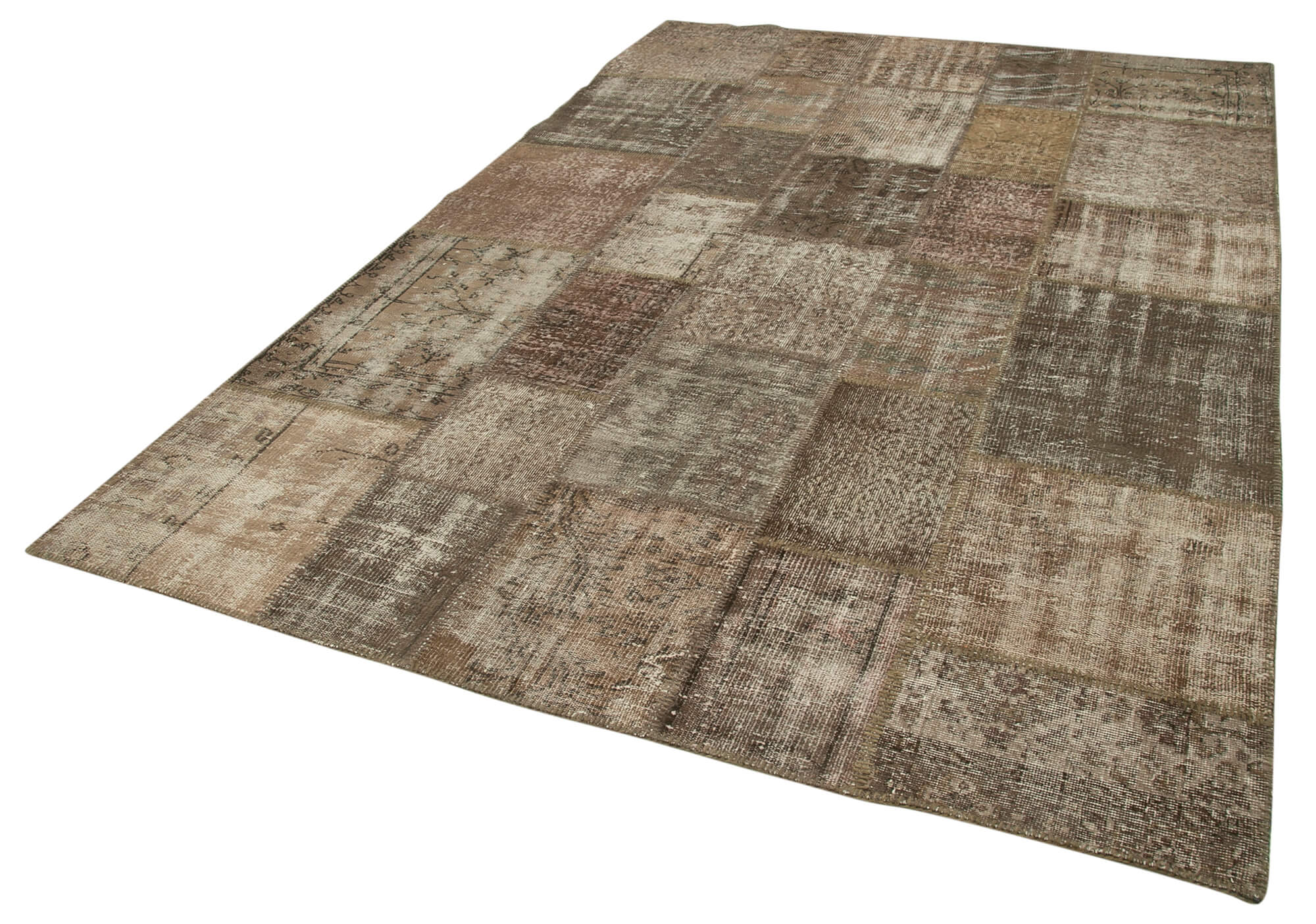 Hand-knotted turkish vintage 203 cm x 303 cm brown patchwork rug