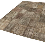 Hand-knotted turkish vintage 203 cm x 303 cm brown patchwork rug