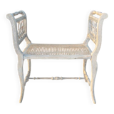 Antique Napoleon III piano bench in wood and cane.