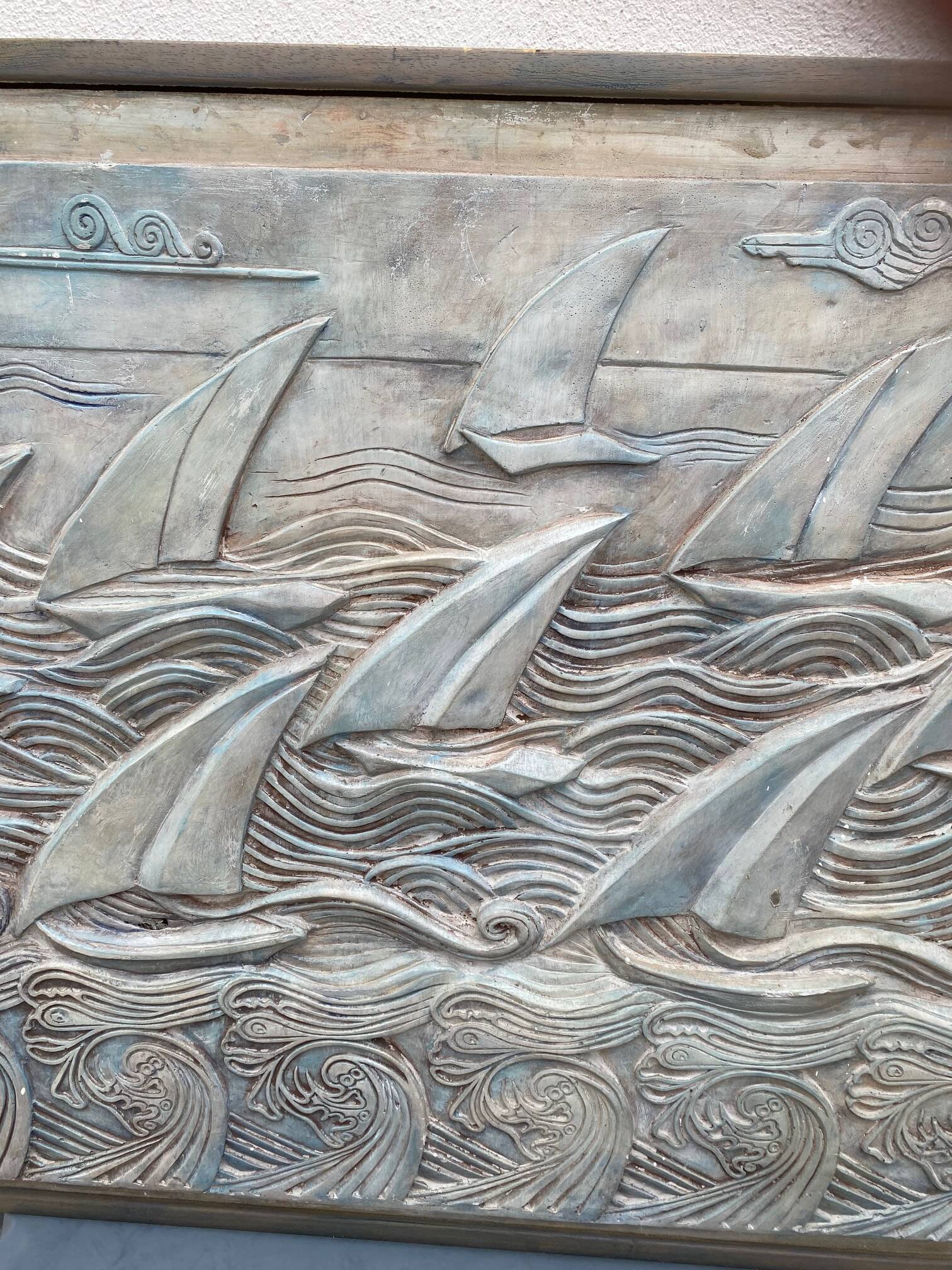 Tableau regate de bateaux en platre en relief decor de club house