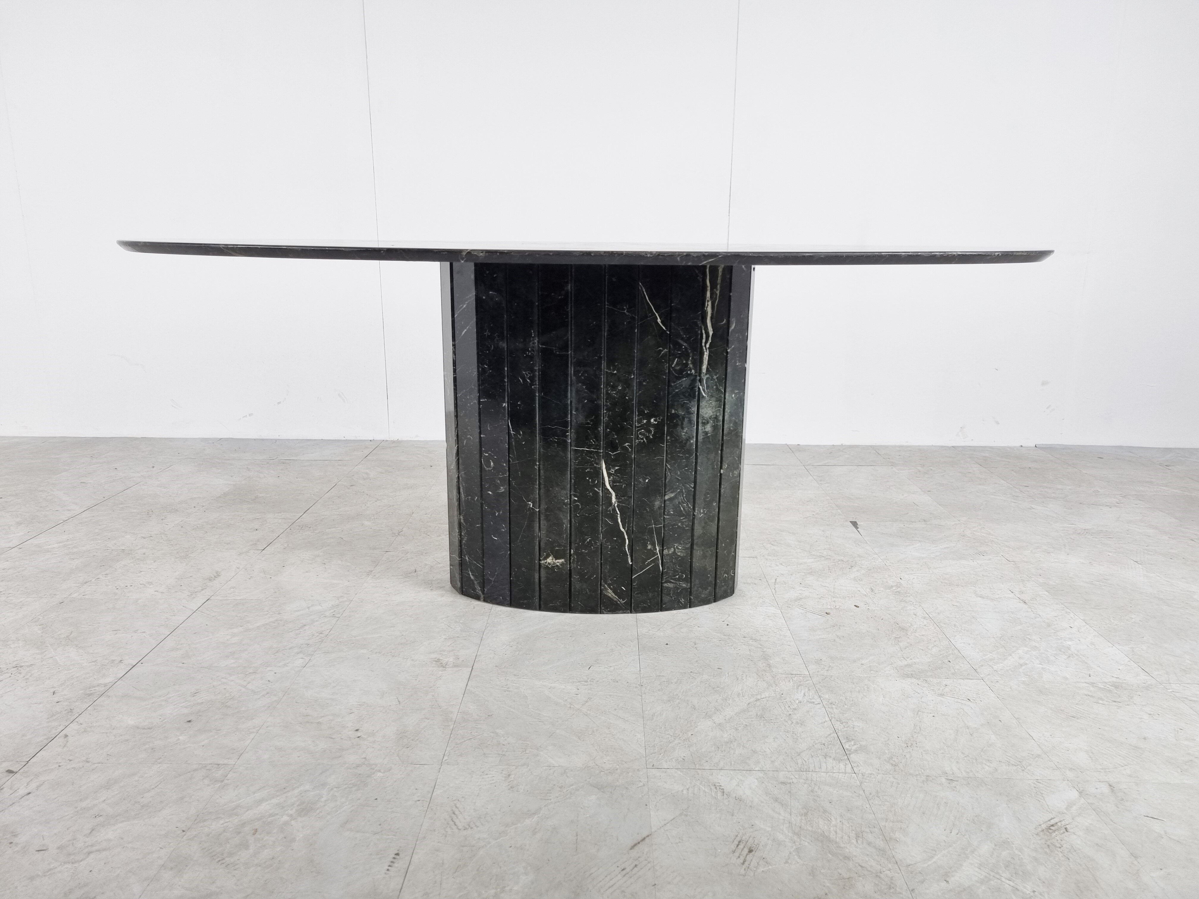 Vintage oval black marble dining table, 1970s