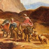 18th century oil painting on canvas with young peasant girls