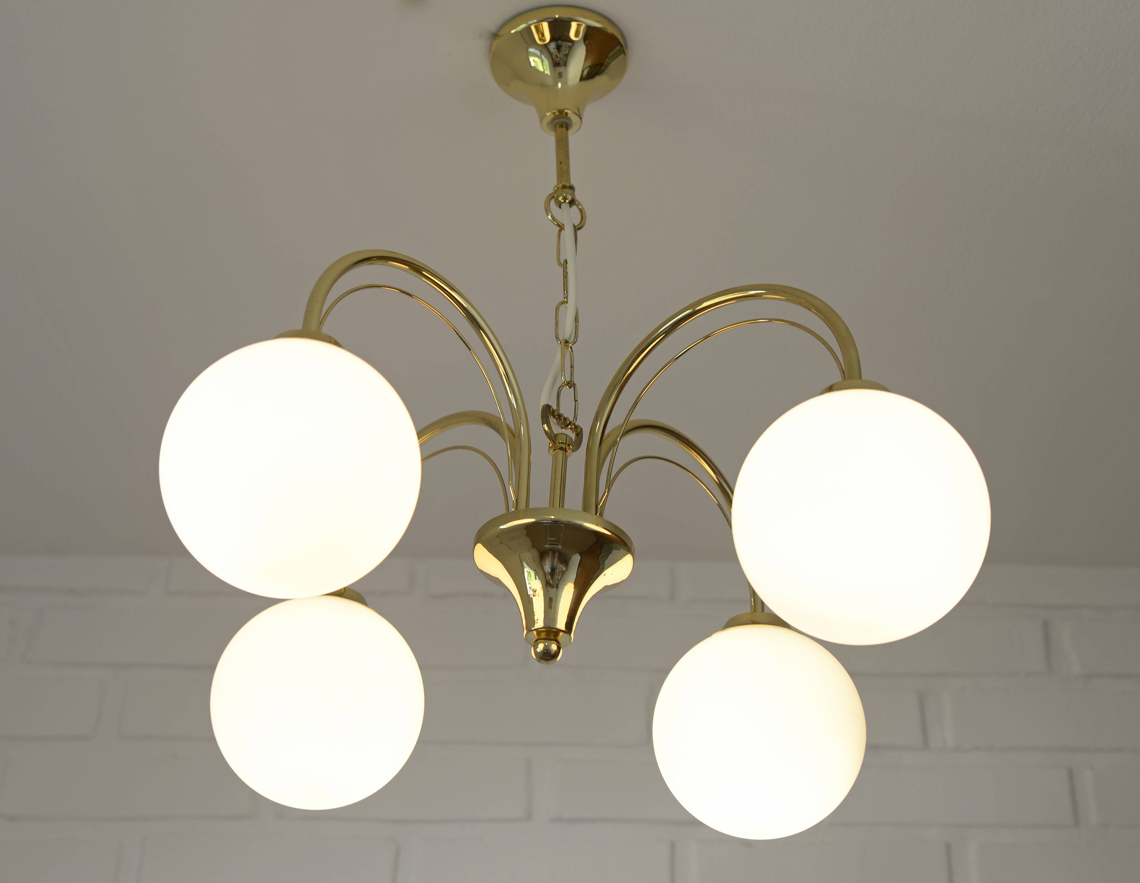 Elegant Gold Vintage Chandelier Mid Century Hollywood Regency Hanging Lamp