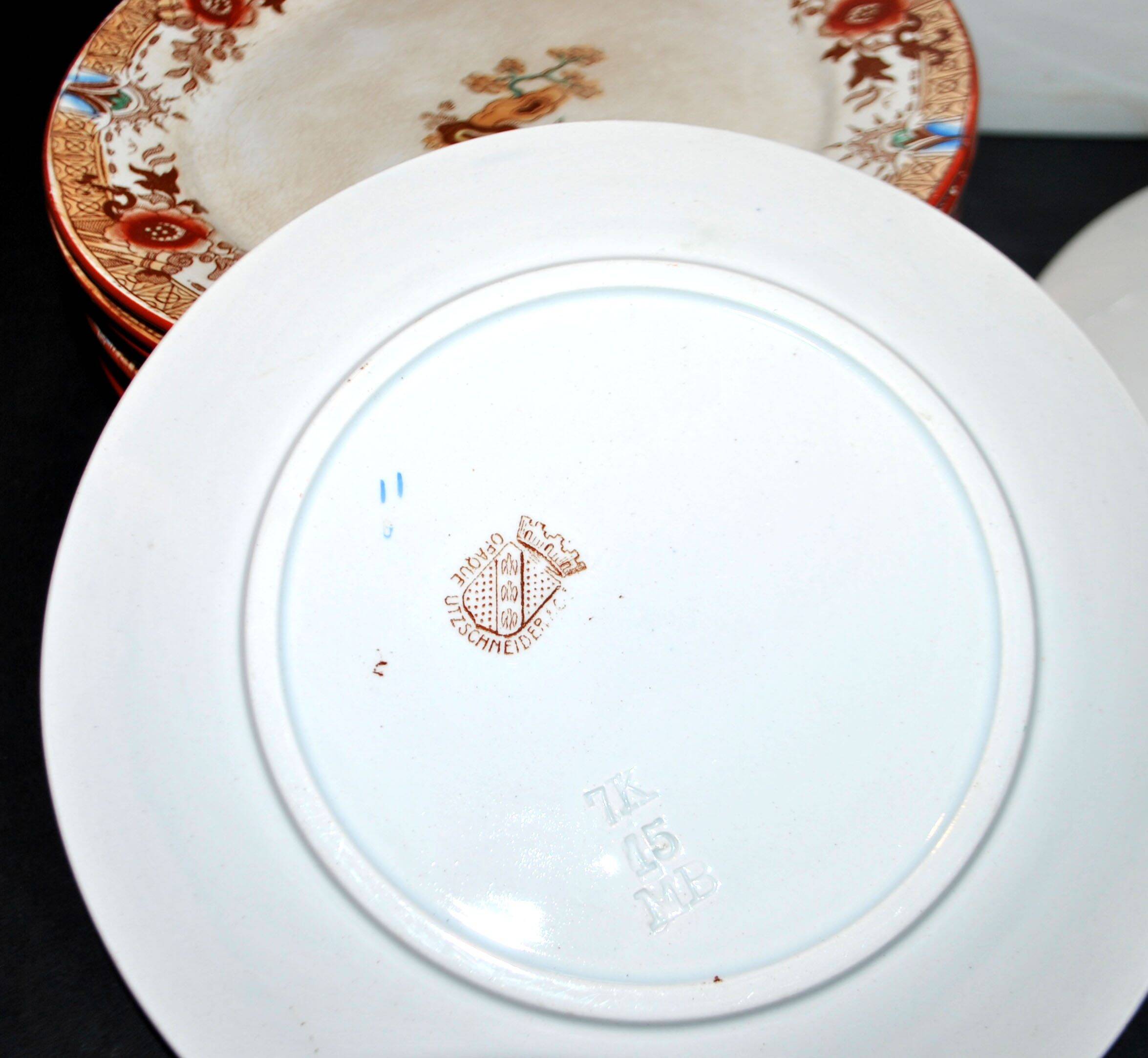 Sarreguemines dessert service 12 plates opaque earthenware bamboo polychrome Asian Chinese decor