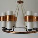 Large ceiling light with 6 arms in copper metal and glass, 1960s, Germany