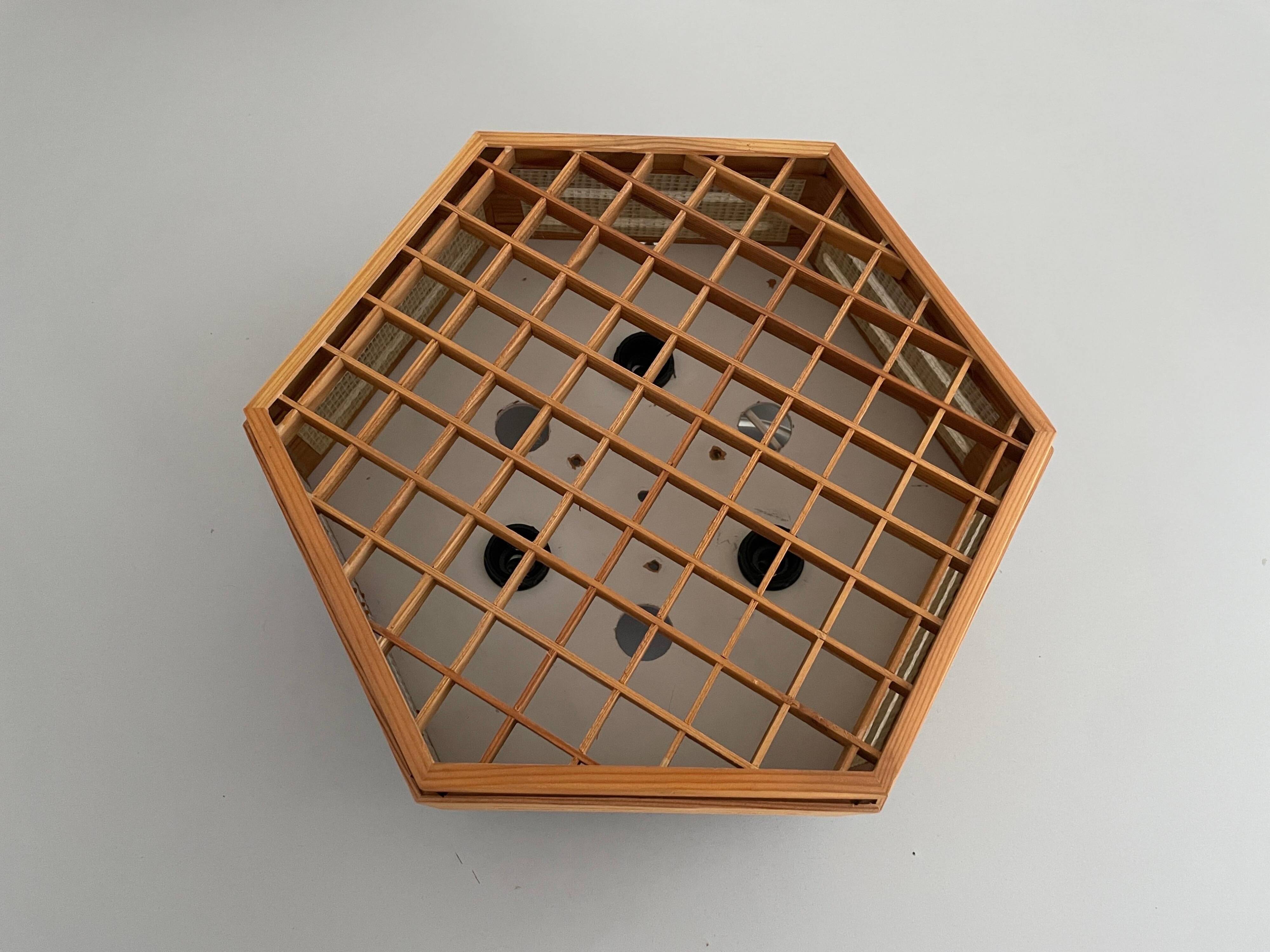 Hexagonal wooden recessed lamp, 1970s, Germany