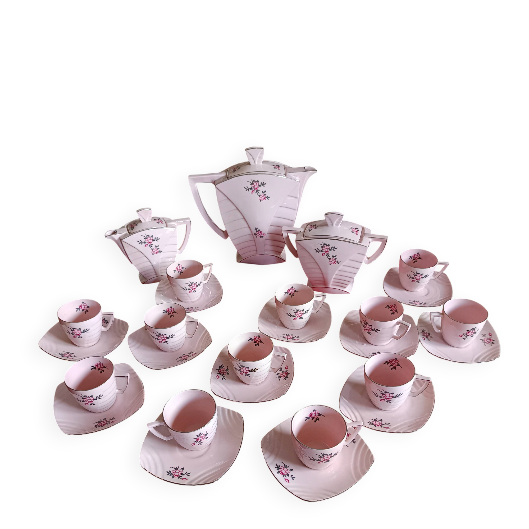 Pink Art Deco coffee service Victoria Porcelain Bohemia – 12 cups – years