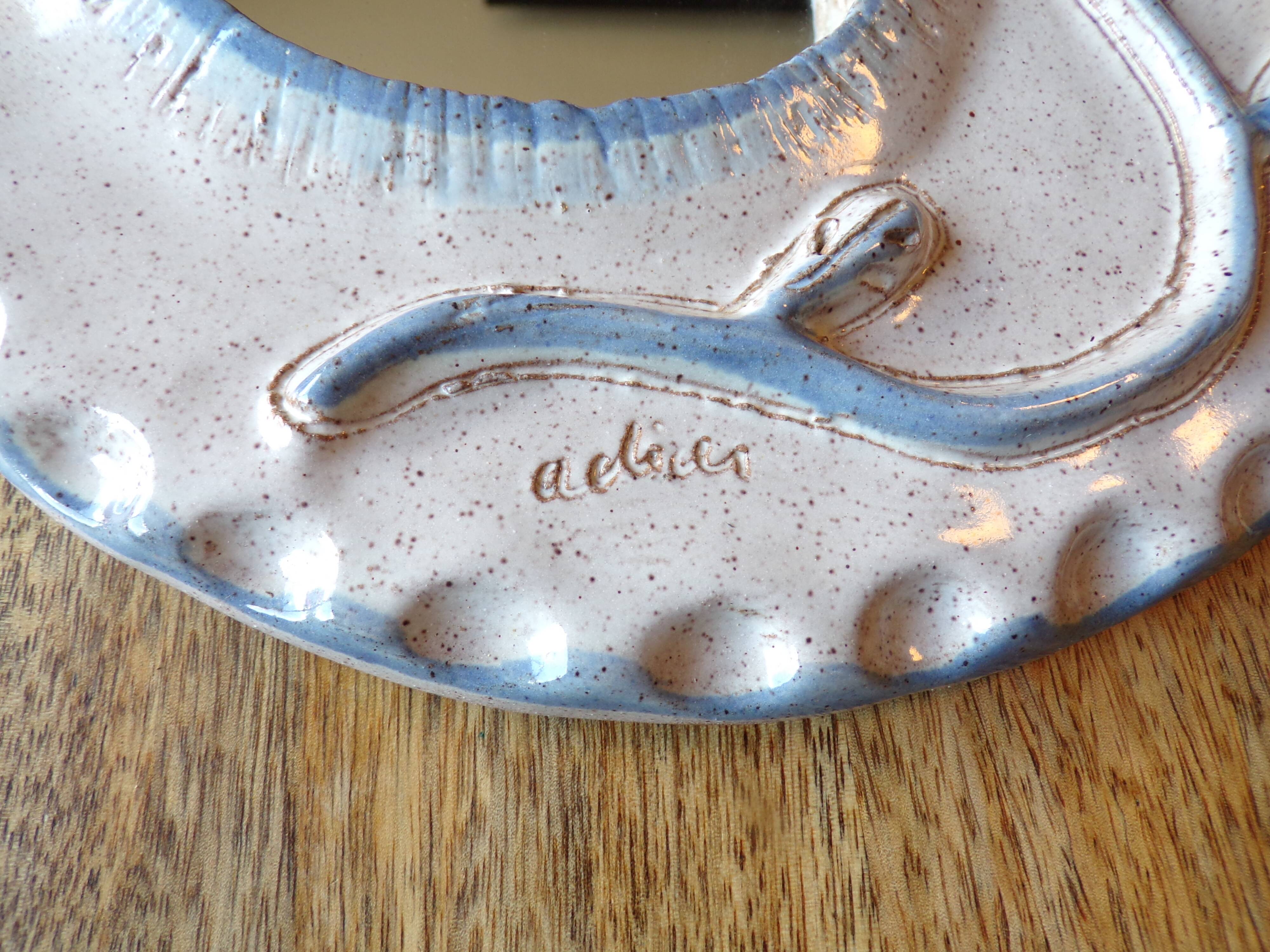 Miroir céramique vintage signé adia
