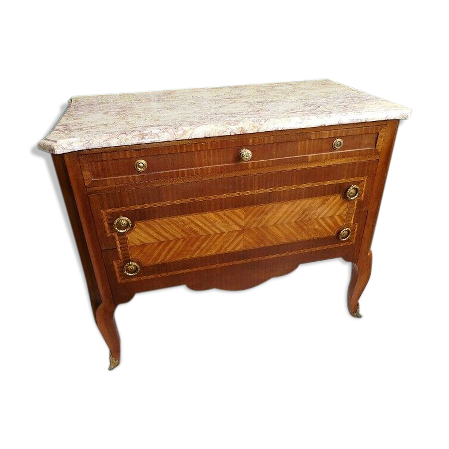 Commode 3 tiroirs plateau marbre style louis xvi en bois de rose