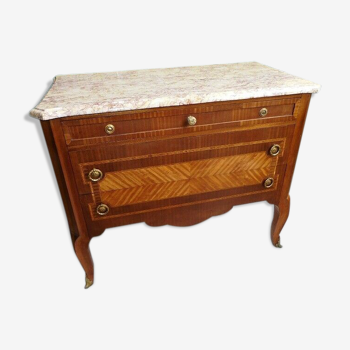 Chest of drawers 3 drawers louis xvi style marble tray in rosewood