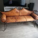 Fauteuil fer forgé et cuir fait main