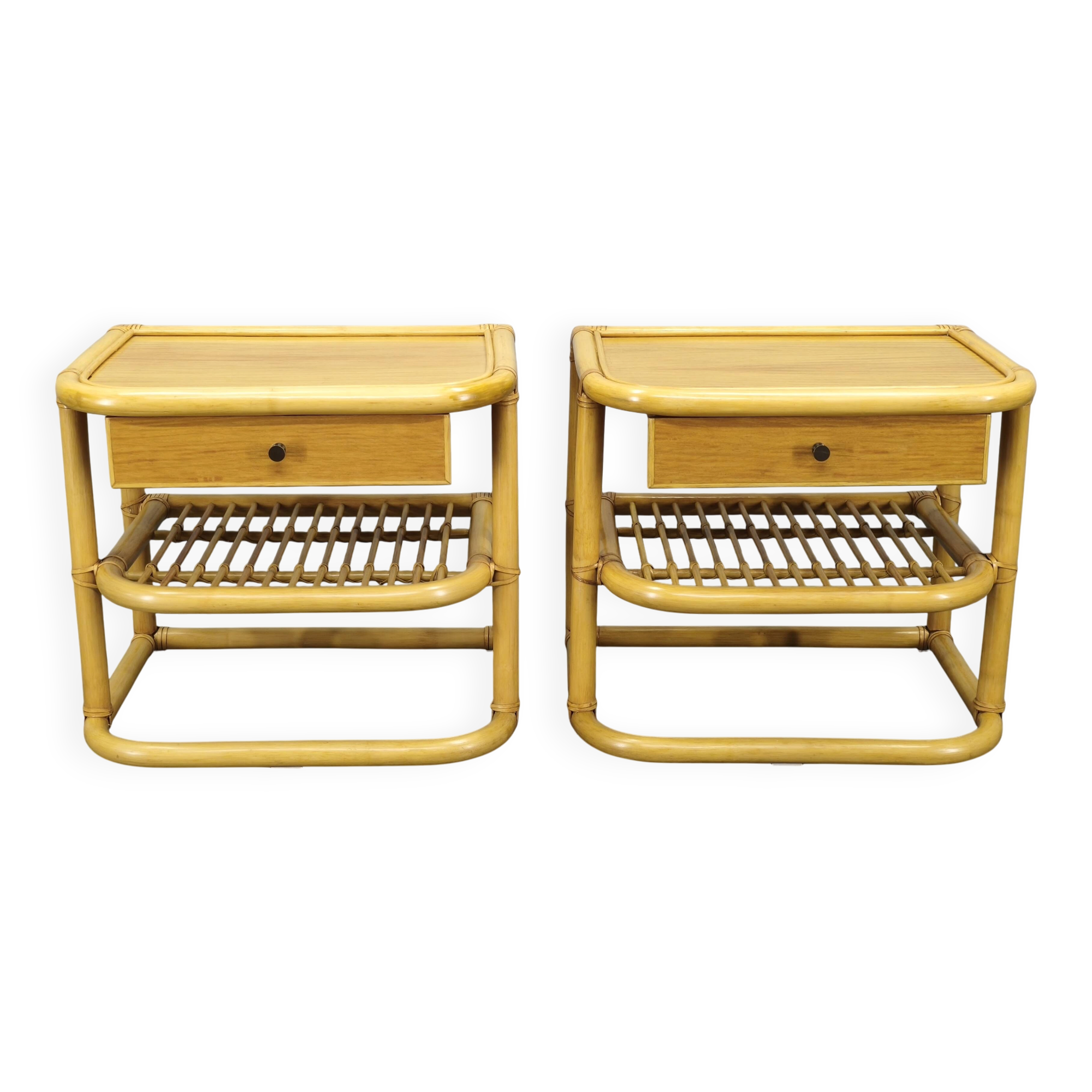 Pair of bamboo bedside tables by Kenneth Bergenblad for DUX, 1960s