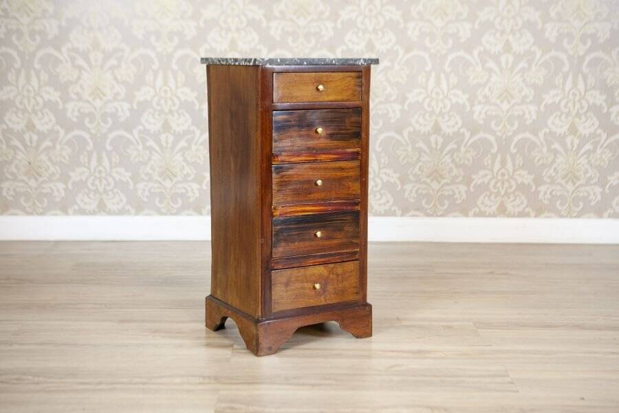Small Biedermeier Mahogany Wood & Veneer Dresser with Marble Top, 1930s